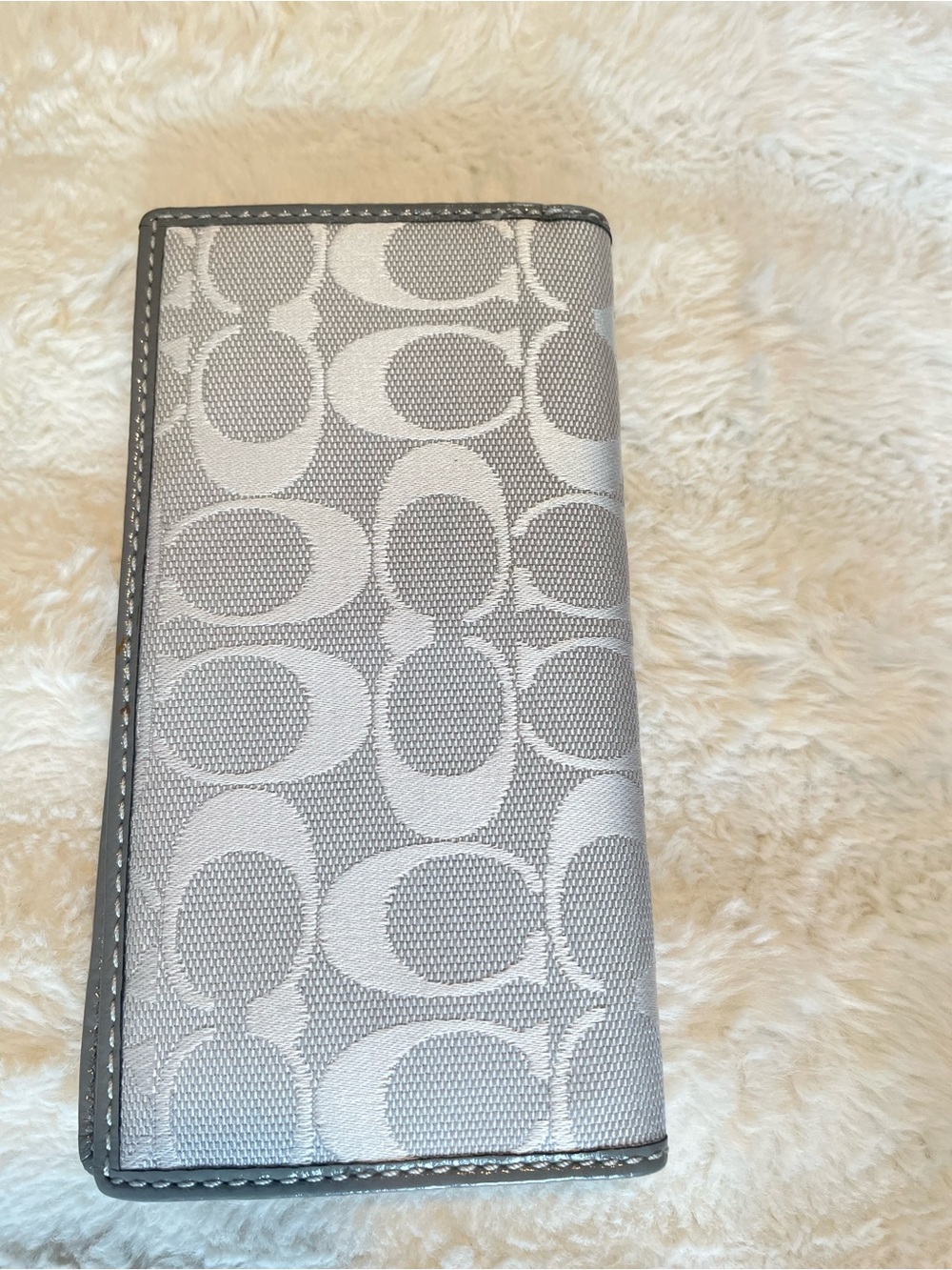 Coach Silver Gray Signature Checkbook Wallet